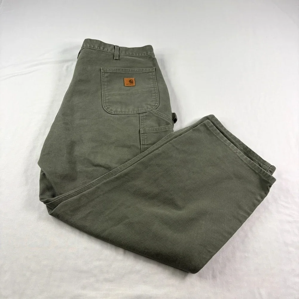 Carhartt Pants Mens‎ 42x30 (Fits 40x29) Green Carpenter Washed Duck Dungaree